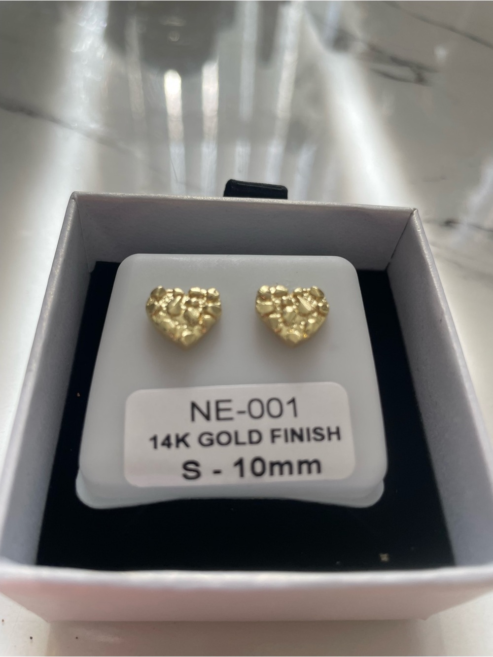 14K Gold Finish Heart Stud Earrings - Shimmering Gold